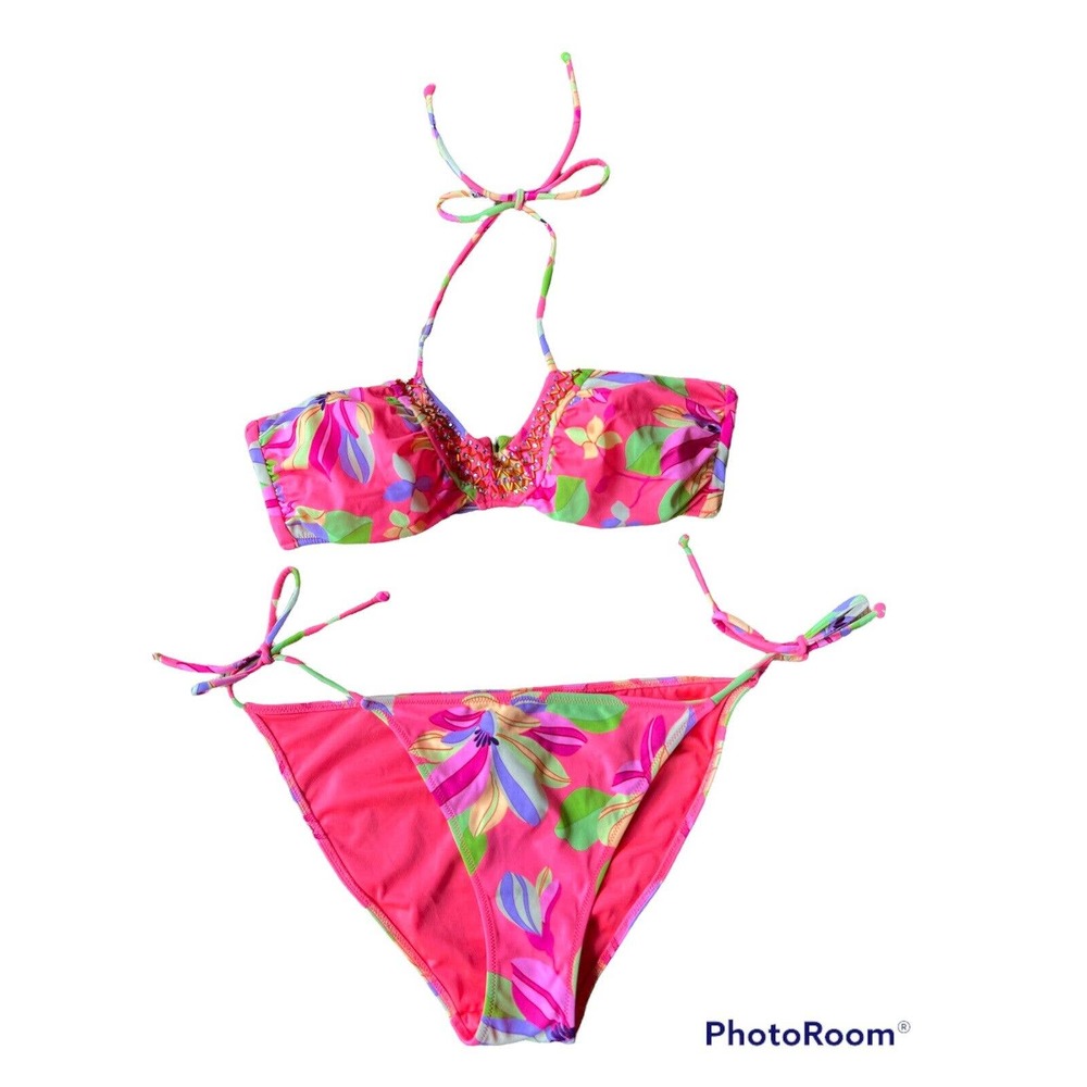 Victoria's Secret Bikini Size Medium Tropical Removable Pads Halter Strapless